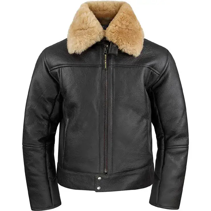 Mens Black Sheepskin Flight Jacket-0