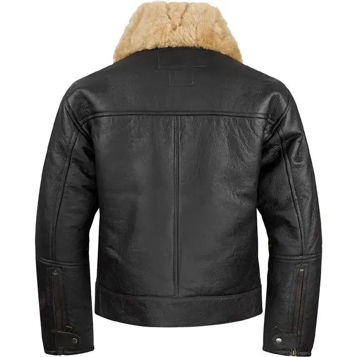 Mens Black Sheepskin Flight Jacket-1