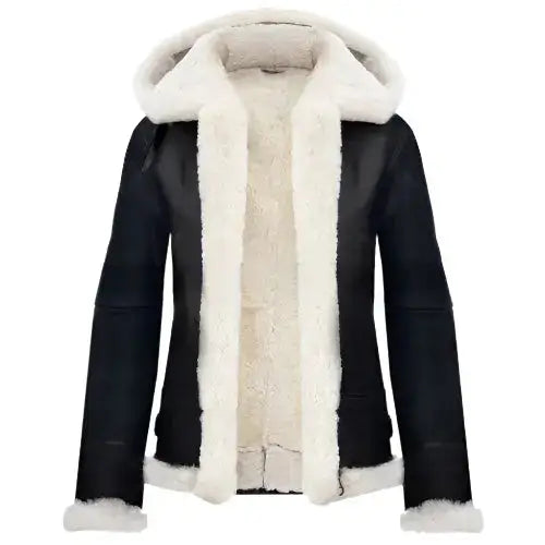 Womens Black Leather Aviator Jacket-2