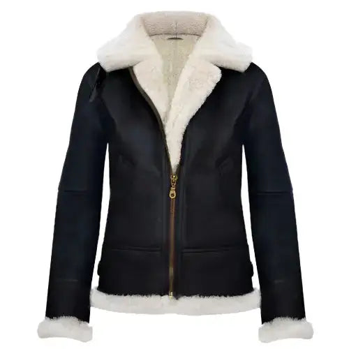 Womens Black Leather Aviator Jacket-0